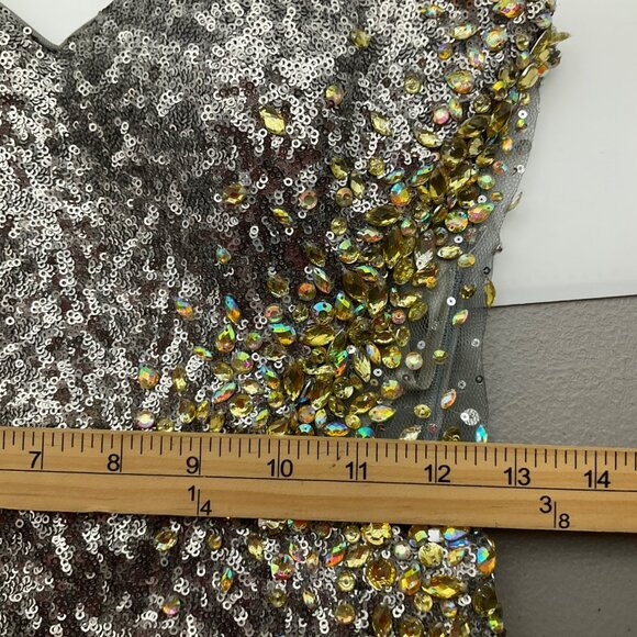 La Femme 4 Sequin Rhinsetone Strapless Gown Dress Silver Gold Old Money Sheer - Picture 12 of 15